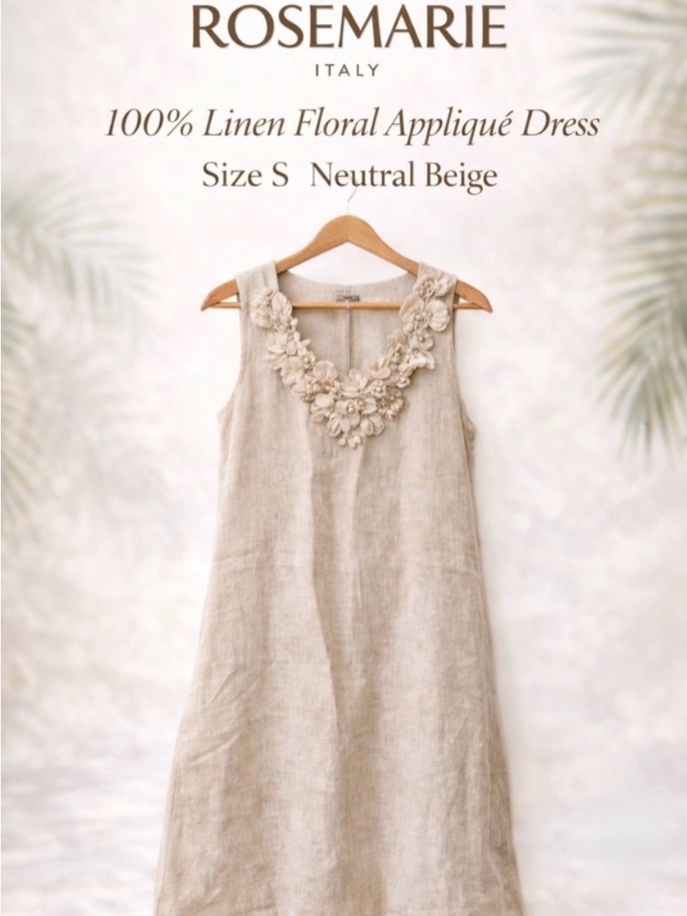 Rosemarine Shift Dress 100% Linen Floral Applique
Neckline Sleeveless Size S